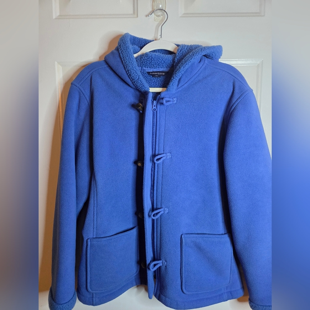 Lands End Jacket Hooded Toggled Full Zip Inner Fleece Blue Large 14-16 - Picture 4 of 10